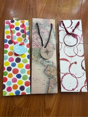 Set of 3 Cakewalk Decorative Wine Gift Bags - Polka Dot, Map, Circle Designs